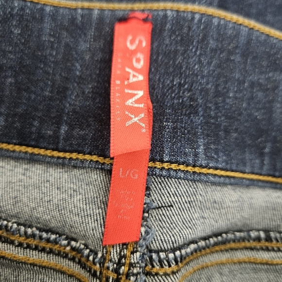 Spanx Skinny Jeans High Rise Dark Wash Distressed Pull On Denim Large - Picture 9 of 11